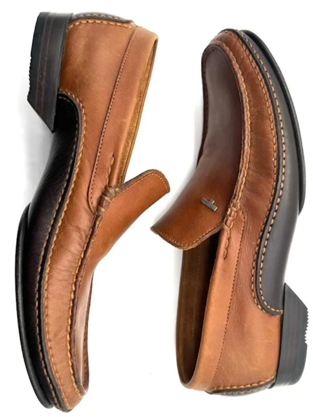 a.testoni Men's Brown Leather Loafers Slip On Shoes US 7 EU‎ 40 Italy